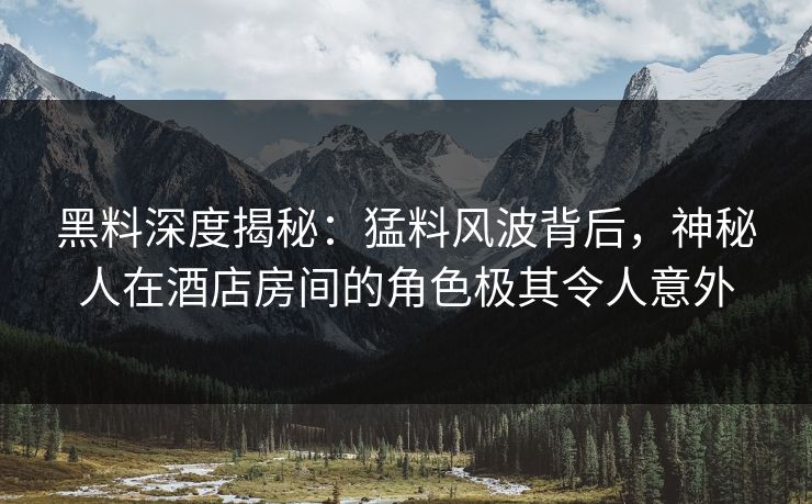 黑料深度揭秘：猛料风波背后，神秘人在酒店房间的角色极其令人意外